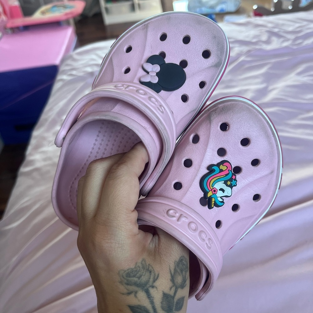 CROCS Kids Pink Clog Sandals with Character Jibbitz